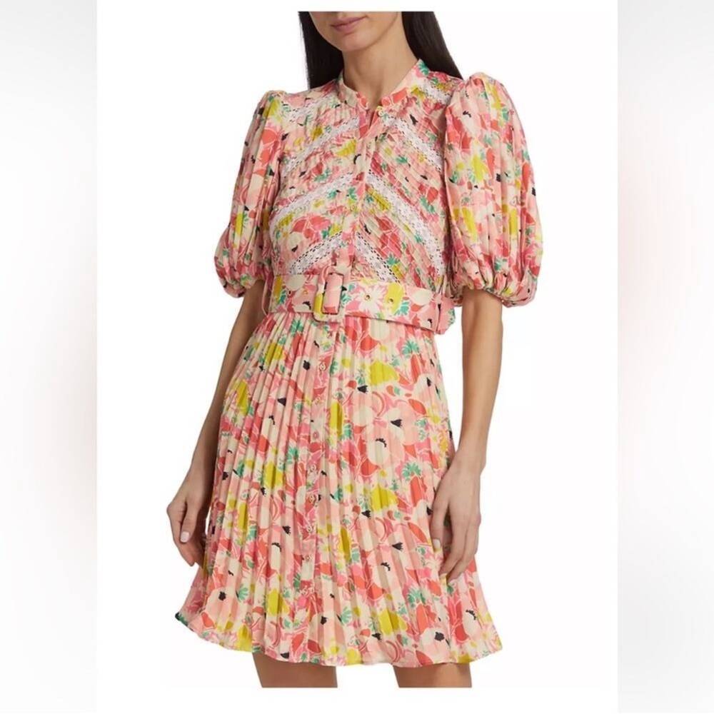 Bytimo Pleated Floral Lace Mini Dress